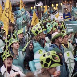 [WTO protesters on 7th Avenue.]